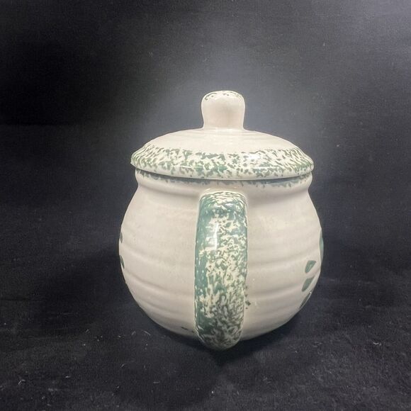 Sponge Folk Art Green Cream And Sugar Set With Tray - Picture 12 of 16
